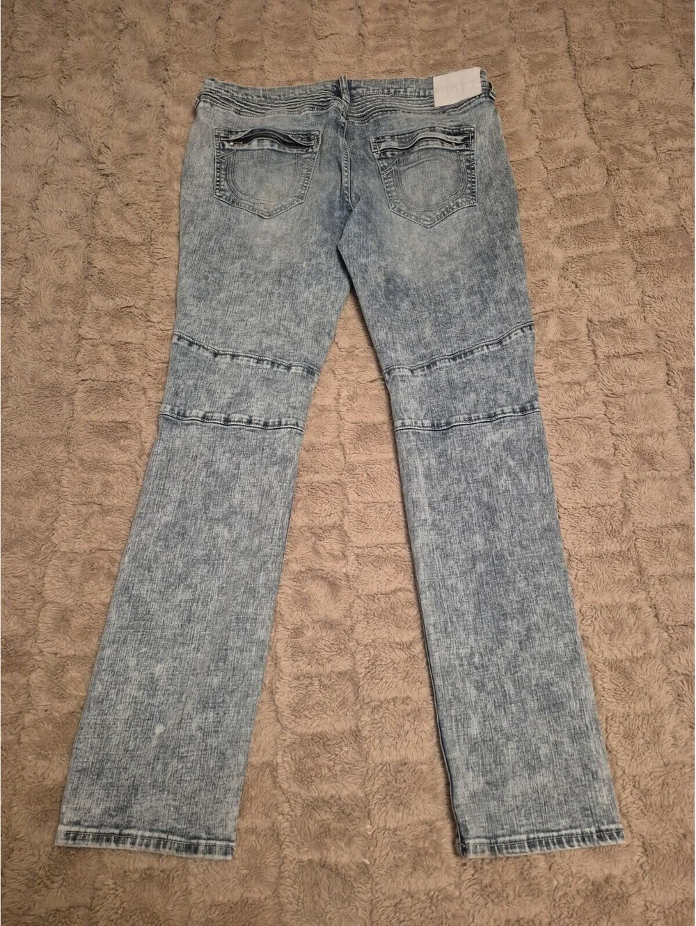 True Religion Rocco Moto Renegade Light Wash Relaxed Skinny Jeans Size 36x34